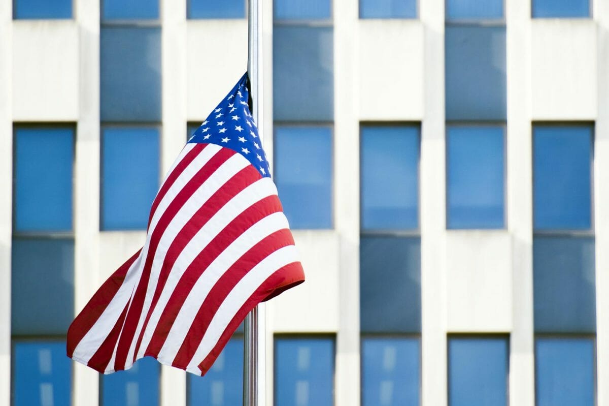 american flag corporate office building